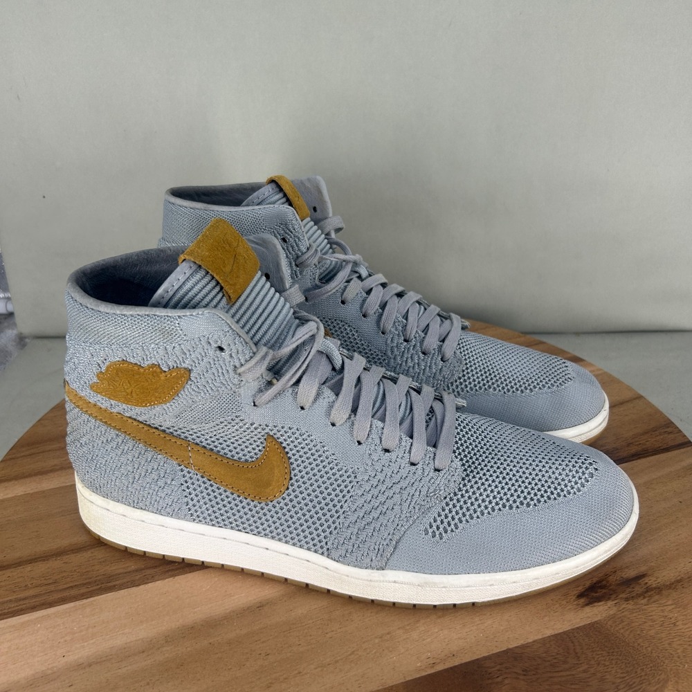 Nike Air Jordan 1 Retro High Flyknit Wolf Grey Golden Harvest 919704-025 Mens 12